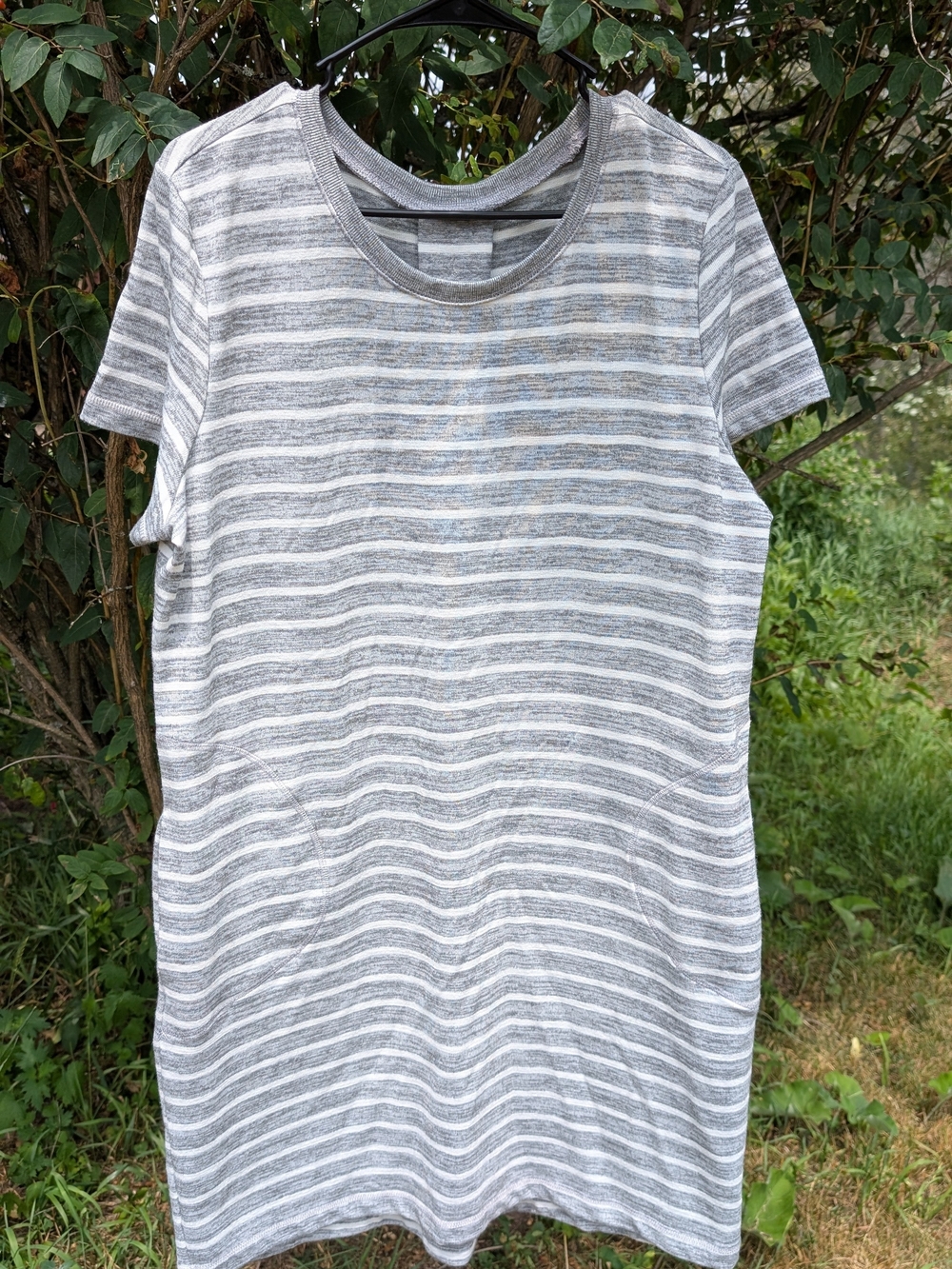 Gray & White Striped Short Sleeve Tee Dress